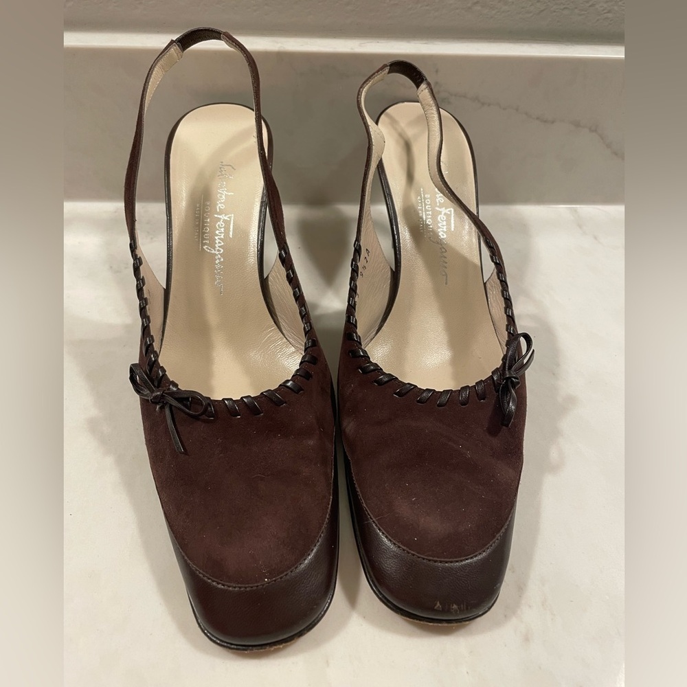 Vintage Salvatore Ferragamo Dark Brown Slingback Heels